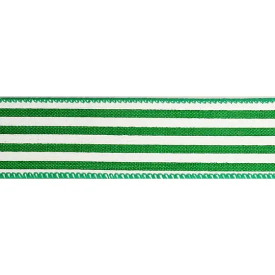 1.5" x 30ft. Stripe Faux Linen Wired Ribbon by Celebrate It&trade; D&eacute;cor Kelly Green {4}