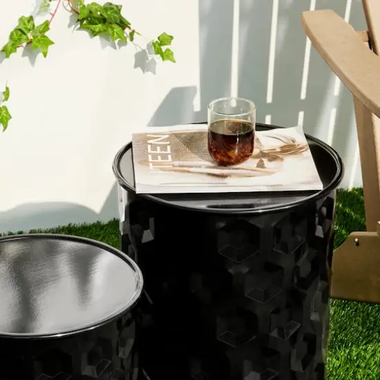 Glitzhome&reg; Multifunctional Embossed Honeycomb Texture Metal Garden Stool Set Black {7}