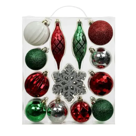 34 Pack Red, Green & Silver Shatterproof Ornaments by Ashland&reg; {1}