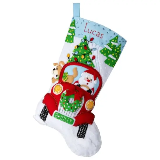 Bucilla&reg; 18" Jolly Deliveries Felt Stocking Applique Kit {1}