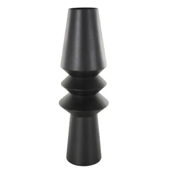24" Black Metal Art Deco Fluted Decorative Vase {6}