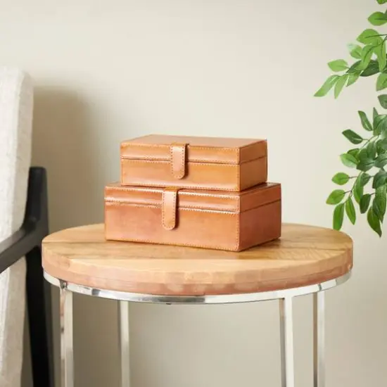 Brown Leather Storage Box Set {3}