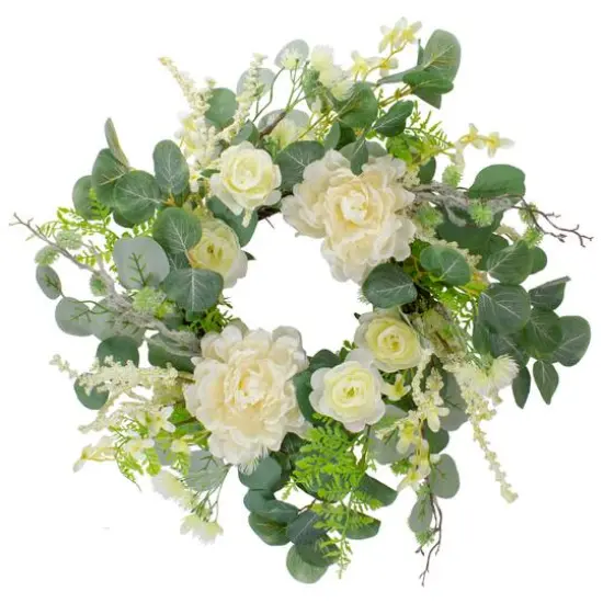 20" Peony, Rose & Mixed Foliage Artificial Spring Wreath {1}