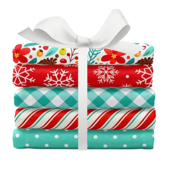 SINGER Christmas Floral Aqua 5 Piece Fat Quarter Bundle {9}