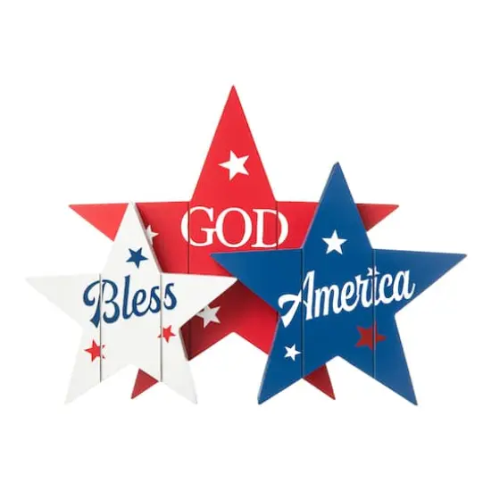 Glitzhome&reg; 11" Wooden Patriotic America Stars Table D&eacute;cor {1}