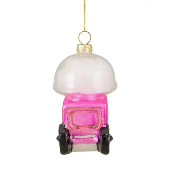 3.5" Pink, White & Gold Cotton Candy Machine Glass Christmas Ornament {3}