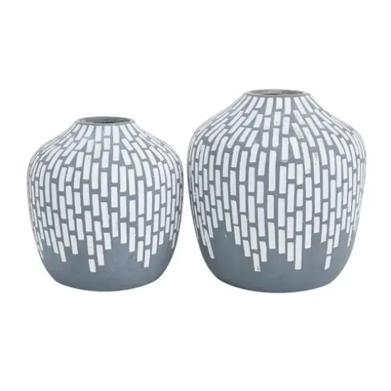Set of 2 Grey Ceramic Modern Vases, 7" x 13" x 6" {6}