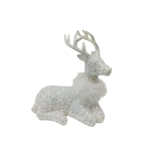 12.25" White Sitting Reindeer with Faux Fur & Sequins by Ashland&reg; {1}