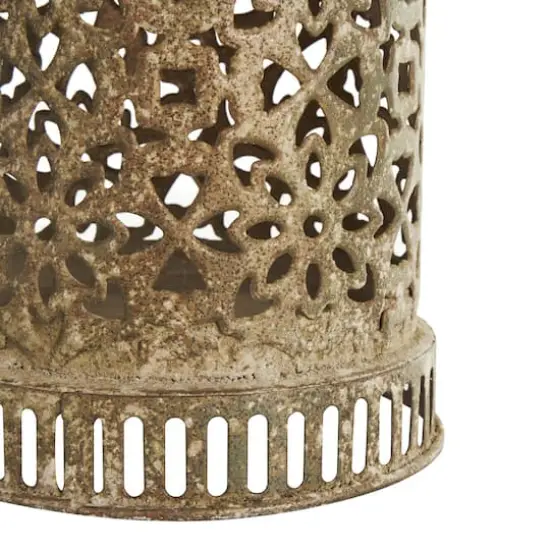 Brown Distressed Ornate Floral Candle Lantern Set {5}