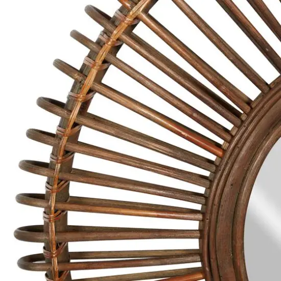 30" Brown Wood Boho Style Wall Mirror {5}