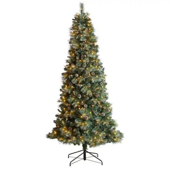 8ft. Pre-Lit Frosted British Columbia Mountain Pine Artificial Christmas Tree, Clear Lights {1}