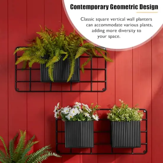 Glitzhome&reg; Black Metal Vertical Wall Planter Stands Set {5}