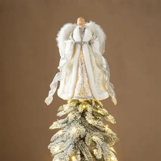 Glitzhome&reg; 16.5" Faux Fur Elegant Christmas Angel Tree Topper {4}
