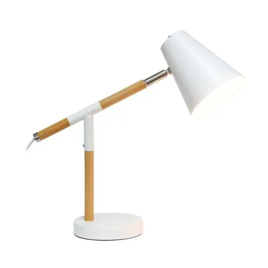 Simple Designs 16.7" Wooden Pivot Desk Lamp Matte White and Wood {3}