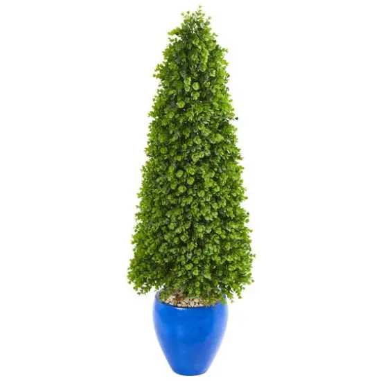 4.3ft. Eucalyptus Topiary Artificial Tree in Blue Planter {1}