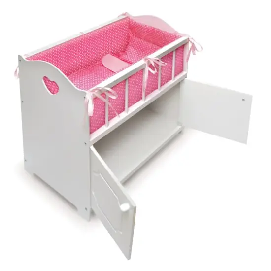 Badger Basket White Storage Doll Crib with Bedding {6}