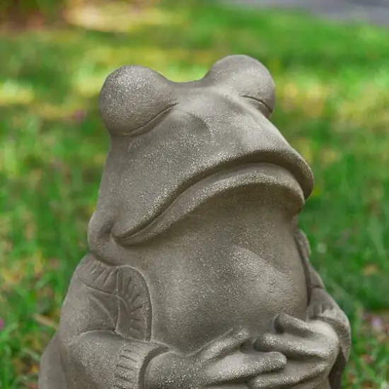 Glitzhome&reg; 16.75" Faux Concrete Zen-Style Frog Garden Statue {8}