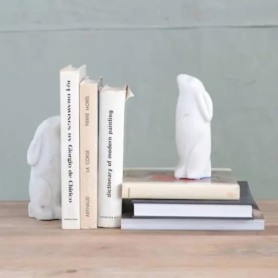 Hello Honey&reg; 6.5" White Rabbit Hand Carved Marble Bookends Set {7}