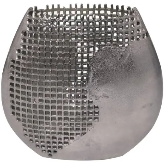 15" Dark Gray Aluminum Grid Inspired Abstract Vase with Open Frame Design {5}