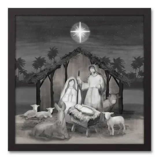 Neutral Painted Nativity Black Framed Canvas Wall Art {1}