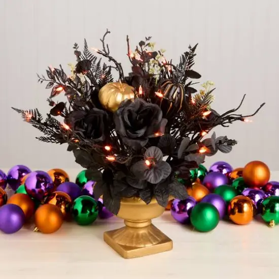 16" Chic Eek Black LED Halloween Centerpiece in Gold Urn {3}