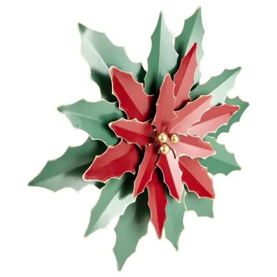 16.25" Large Red and Green Metal Poinsettia Christmas Wall Hanging {10}