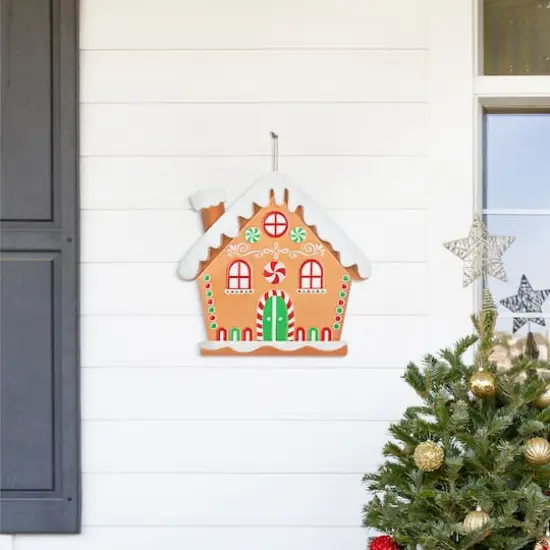 Glitzhome&reg; 33" Metal Christmas Gingerbread House and Candy Cane Yard Stake Set {5}