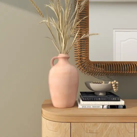 15" Orange Terracotta Jug Vase with Handle {3}