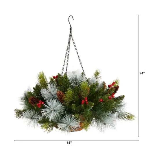 2ft. LED Pine & Berries Artificial Christmas Hanging Basket {5}