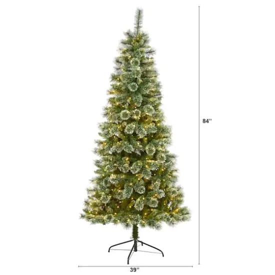 7ft. Pre-Lit Wisconsin Slim Snow Tip Pine Artificial Christmas Tree with Clear LED Lights {3}