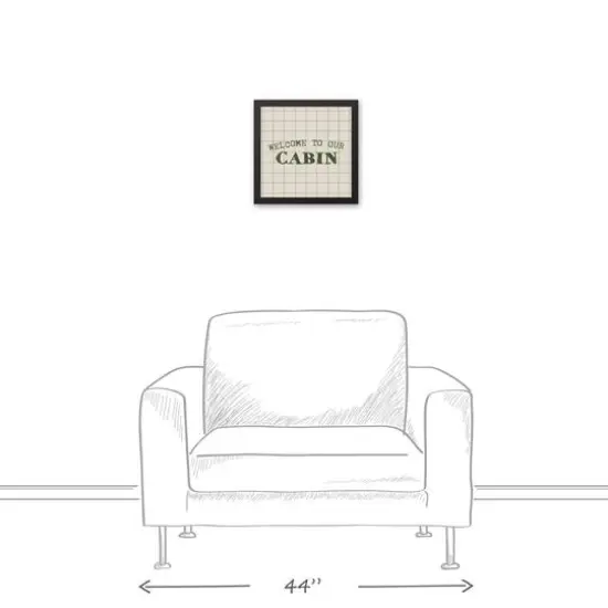 Welcome To Our Cabin Gray and Cream Check Canvas Wall Art in Black Frame {6}