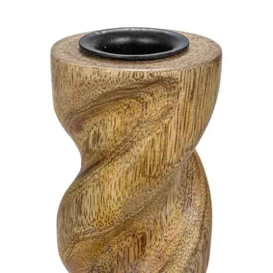 Hello Honey&reg; 14" Tall Natural Hand-Carved Mango Wood Twisted Taper Candle Holder {6}