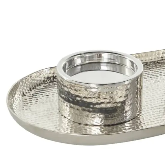 26" Stainless Steel 4 Candle Candelabra with Attached Tray Silver {6}