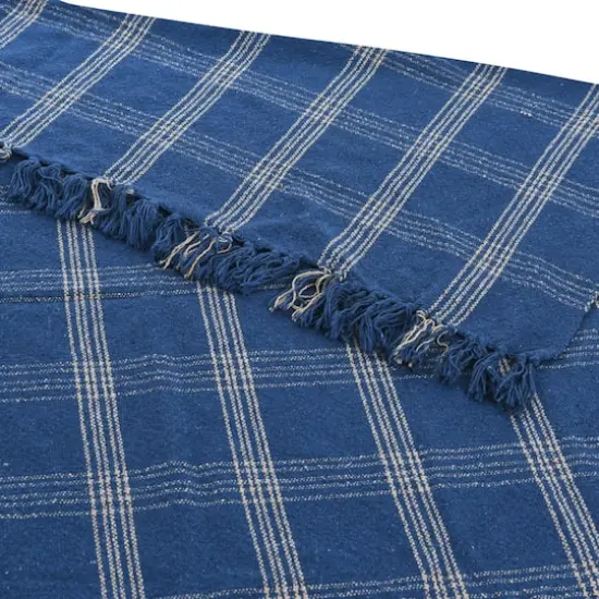 Hello Honey® Plaid Recycled Cotton Blend Throw Blanket with Fringe Blue {6}