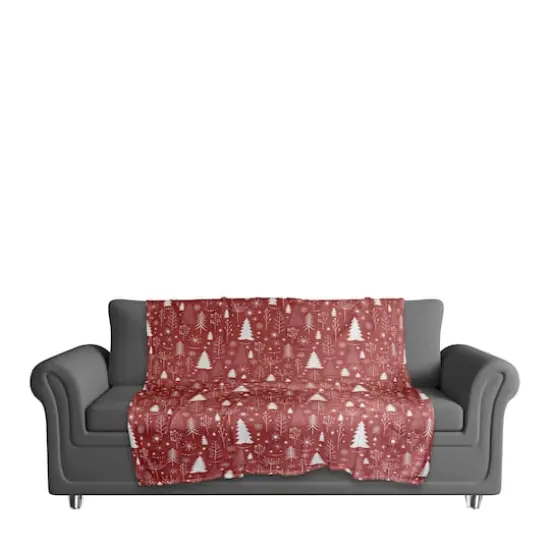 Red Winter Tree Pattern Coral Fleece Blanket {4}