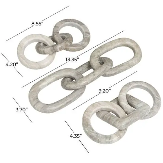 Gray Marble Geometric Link Chain Sculpture Set {6}
