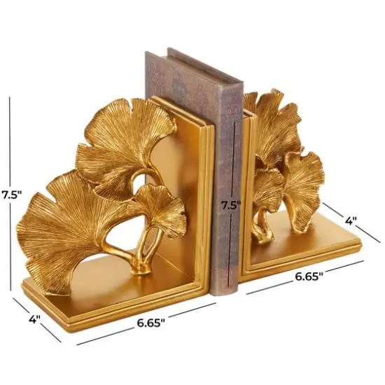 7.5" Gold Polystone Tree Ginkgo Decorative Bookends, 2ct. {8}
