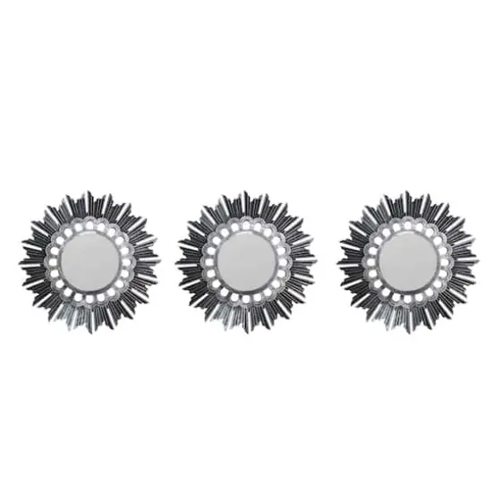 9.5" Brushed Silver Floral Sunburst Mirrors, 3ct. {1}