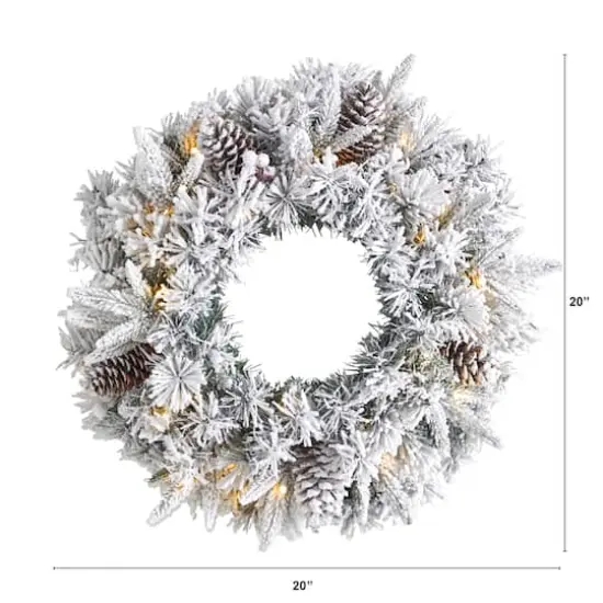 20" White LED Lights Flocked Artificial Christmas Wreath {3}