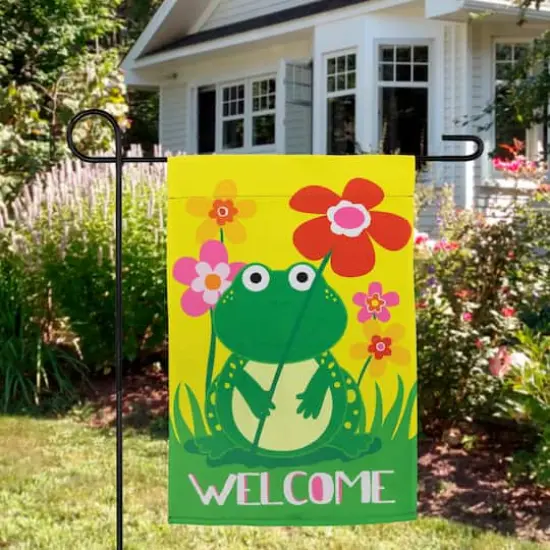 18" Happy Frog Floral Garden Flag {3}