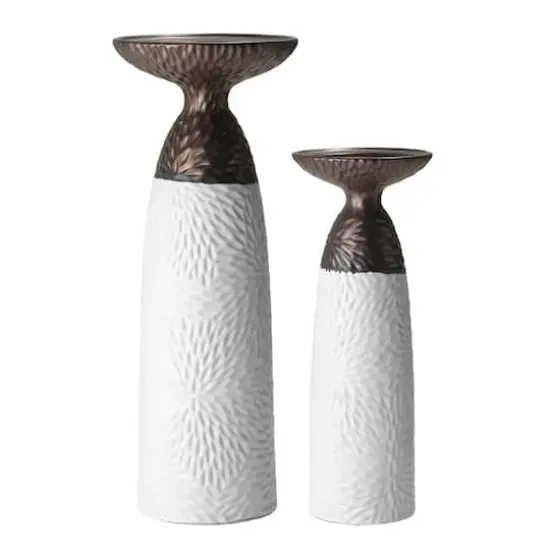 American Art Decor Twin Crucibles 2-Piece Table Top Candle Holder Set in White - 15.25" x 4.5", 15.25" x 4.5" {4}