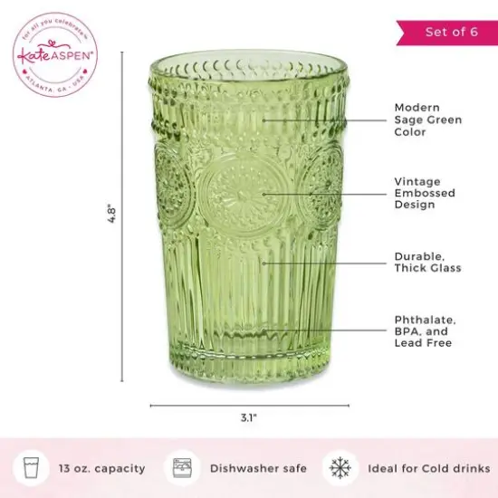 Kate Aspen&reg; 13oz. Vintage Textured Glass Set Sage Green {8}