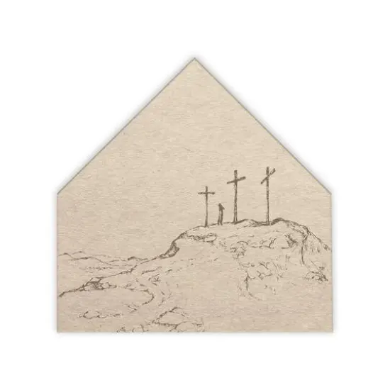 Crosses On HillSketch 3 12" x 12" House Shaped Canvas {1}