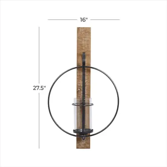 Farmhouse Brown Wood And Metal Wall Candle Holder, 28" x 16" x 6" {8}