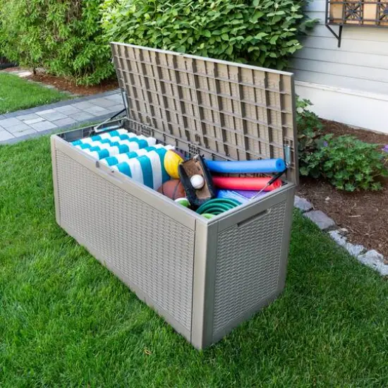 Honey Can Do 100gal Brown Wicker Resin Deck Box {3}