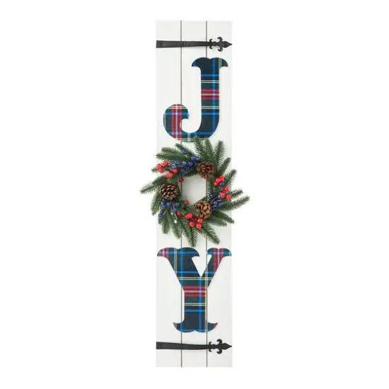 Glitzhome&reg; 36" Wood Plaid Wreath "JOY" Porch D&eacute;cor {7}