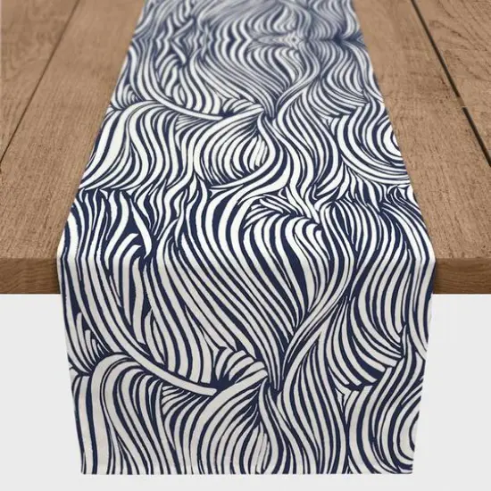 Wave Print Outdoor Table Runner Navy {4}