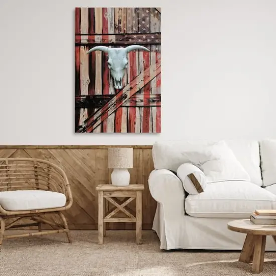 Stupell Industries Patriotic Cow Skull Canvas Wall Art {3}