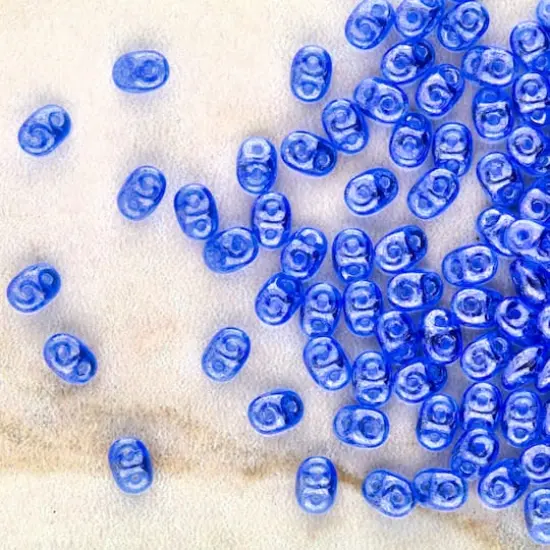 Superduo Two-Hole Czech Glass Beads Sapphire White Luster {3}