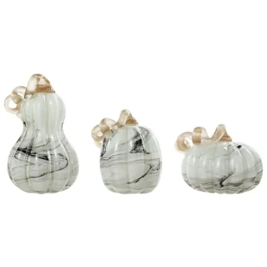 Glitzhome&reg; Gray Marble Glass Pumpkin & Gourd Set {1}